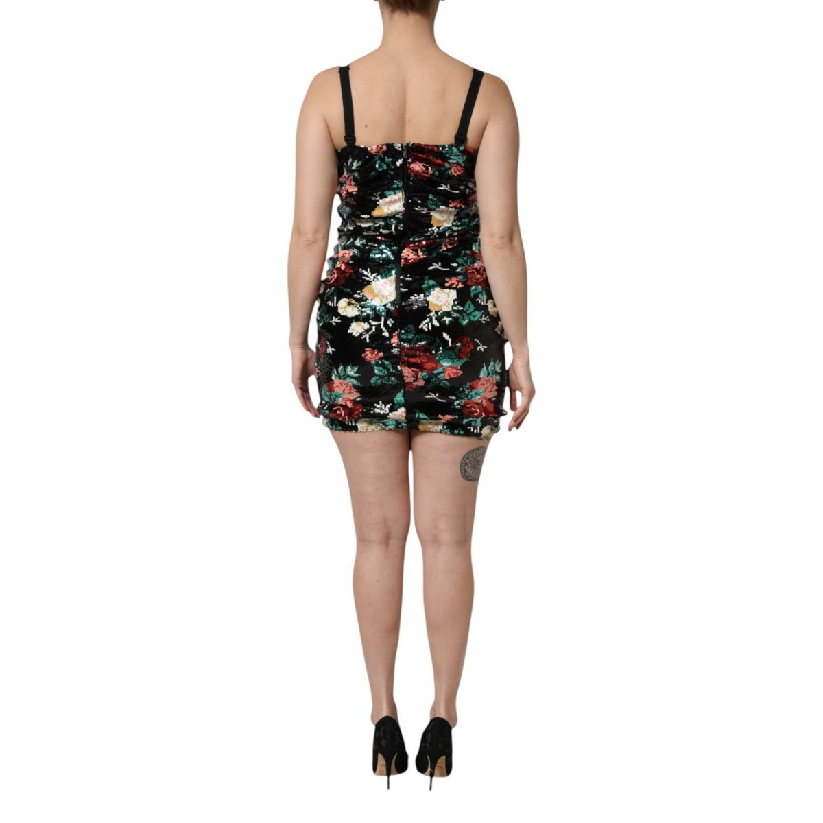 Dolce & Gabbana Black Floral Sequin Sleeveless Sheath Dress