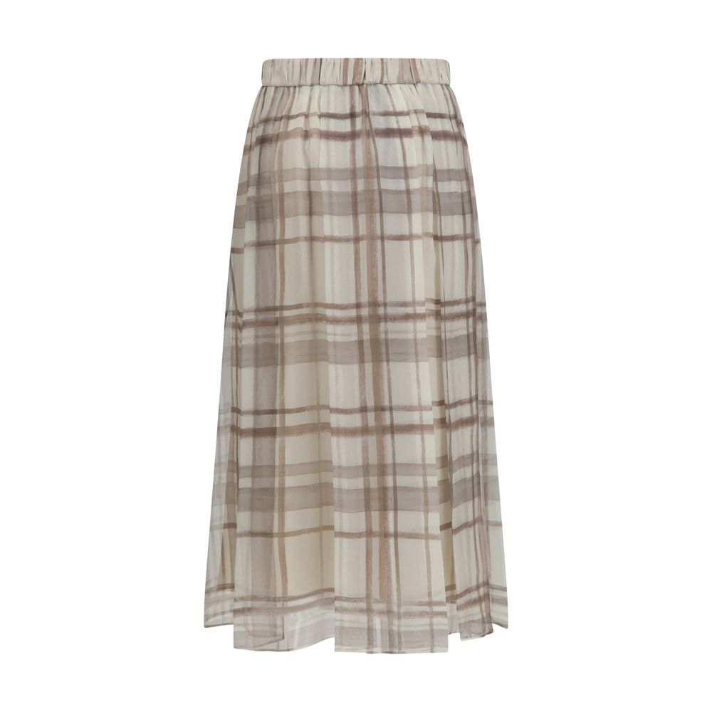 Brunello Cucinelli Beige Silk Midi Skirt