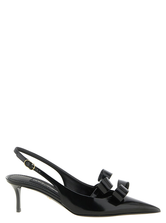 Dolce & Gabbana Black Calfskin Mid Heel Pumps