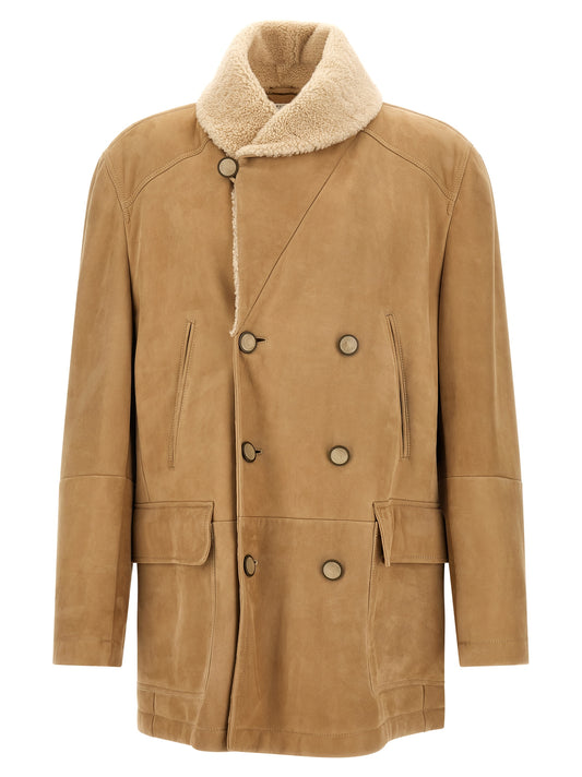 Brunello Cucinelli Beige Lamb Leather Leather Jacket