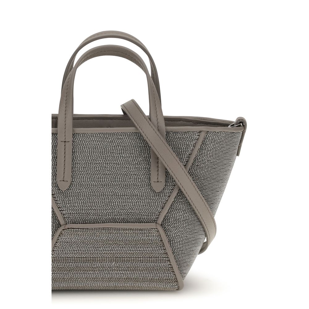 Brunello Cucinelli Gray Calf Leather Bos Taurus Shoulder Bag