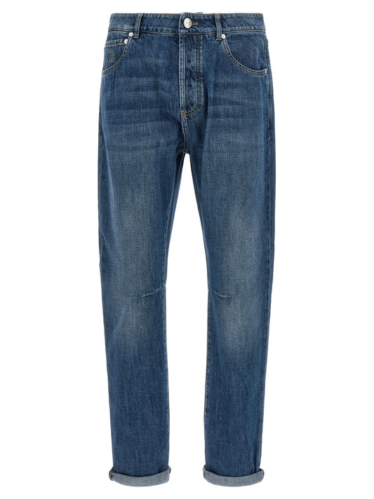 Brunello Cucinelli Blue Cotton Straight-Leg Jeans