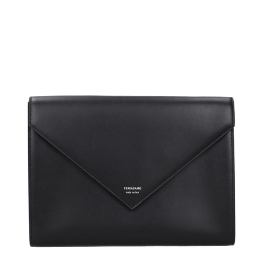 Ferragamo Black Leather Clutch Bag