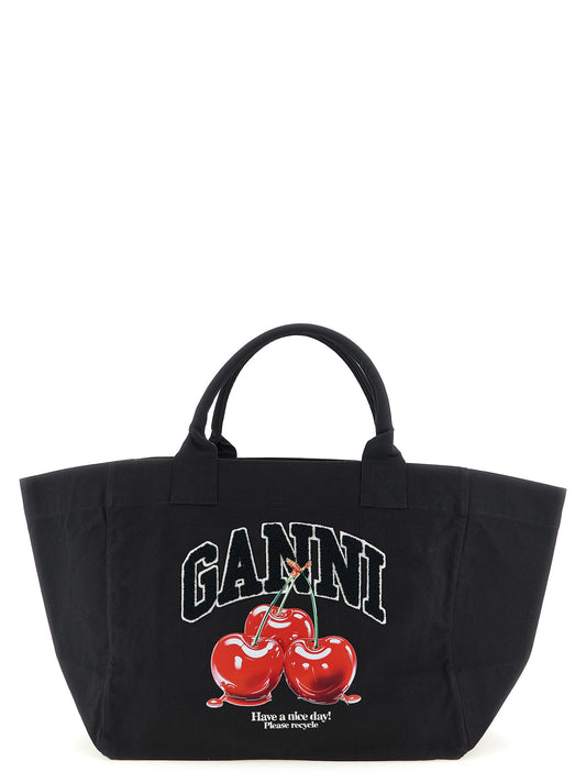 Ganni Black Recycled Cotton Tote Bag