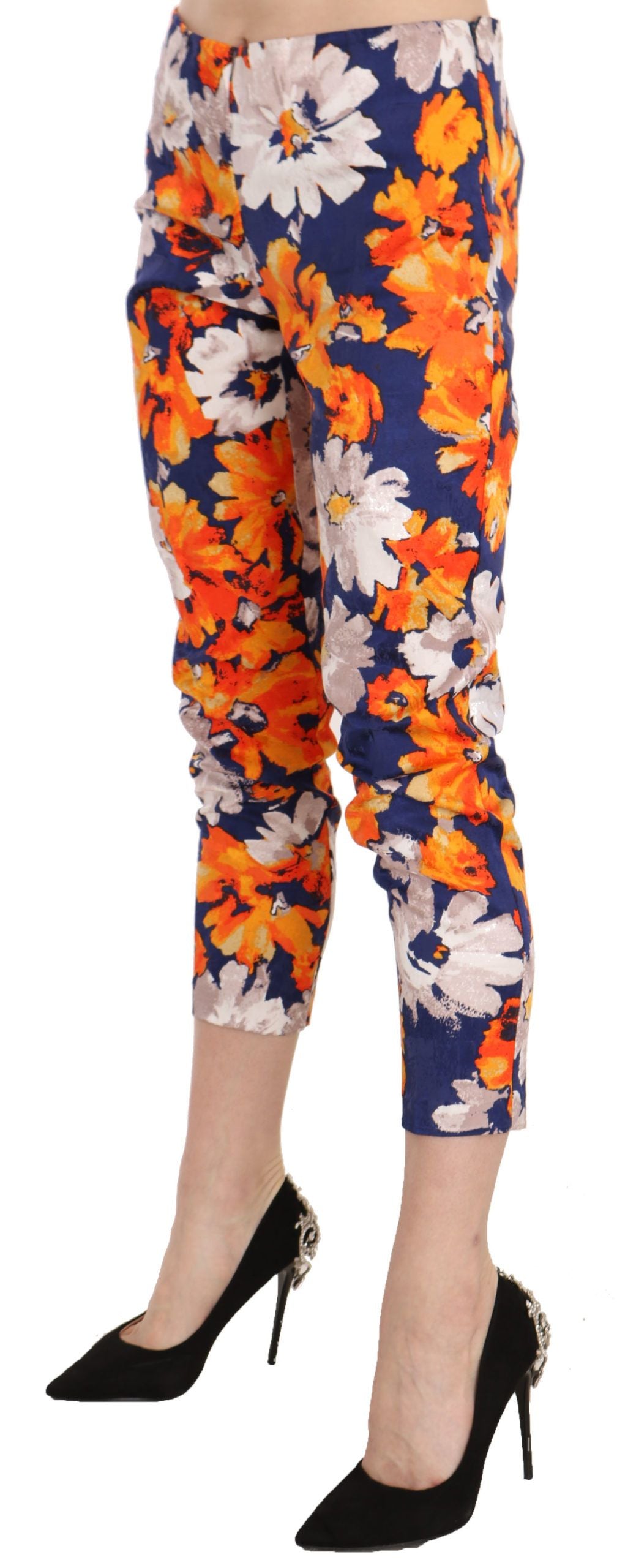 LANACAPRINA Skinny Mid-Waist Pants with Floral Pattern