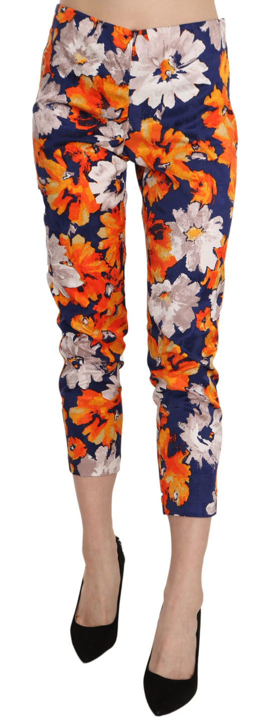 LANACAPRINA Skinny Mid-Waist Pants with Floral Pattern