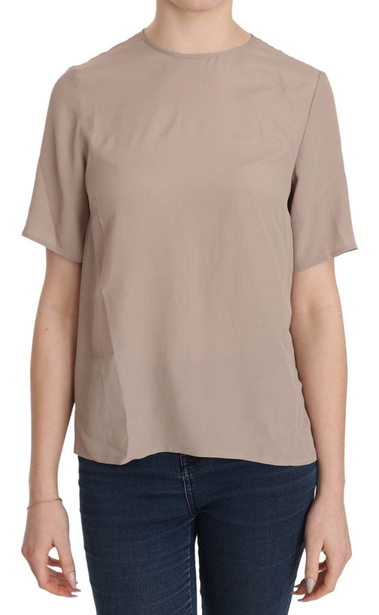 Dolce &amp; Gabbana Elegant Beige Silk Blend Round Neck Blouse