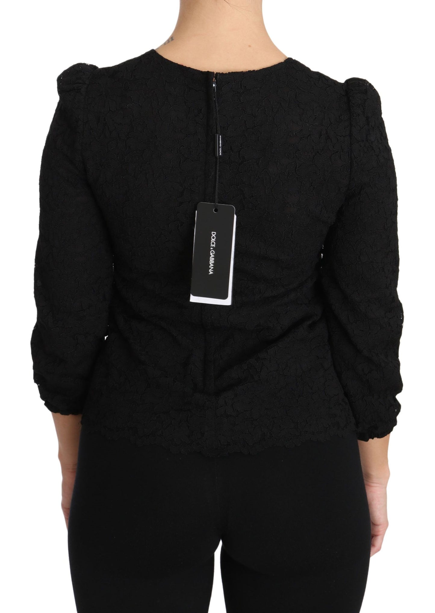 Dolce &amp; Gabbana Elegant black blouse with floral round neck