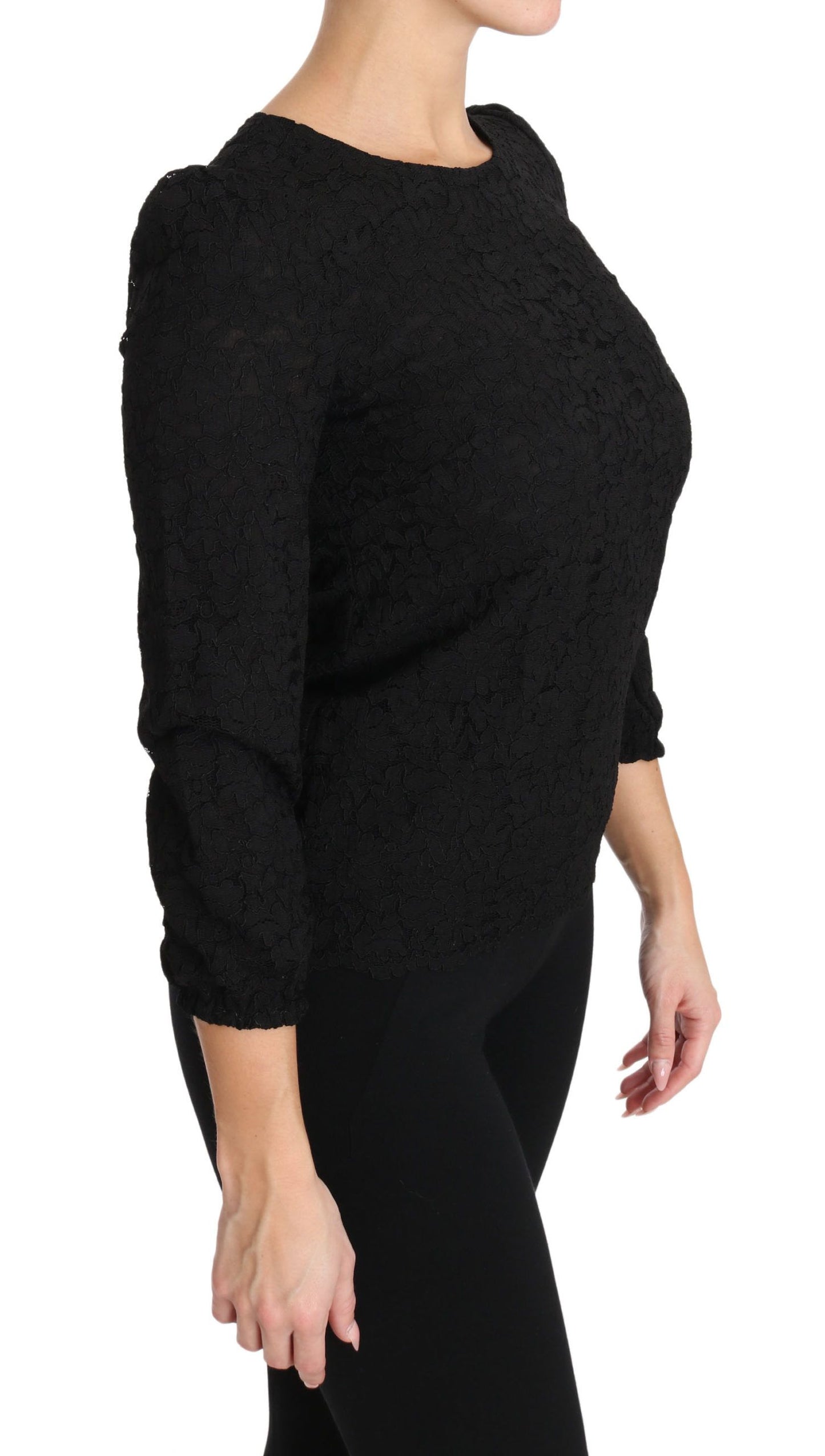 Dolce &amp; Gabbana Elegant black blouse with floral round neck