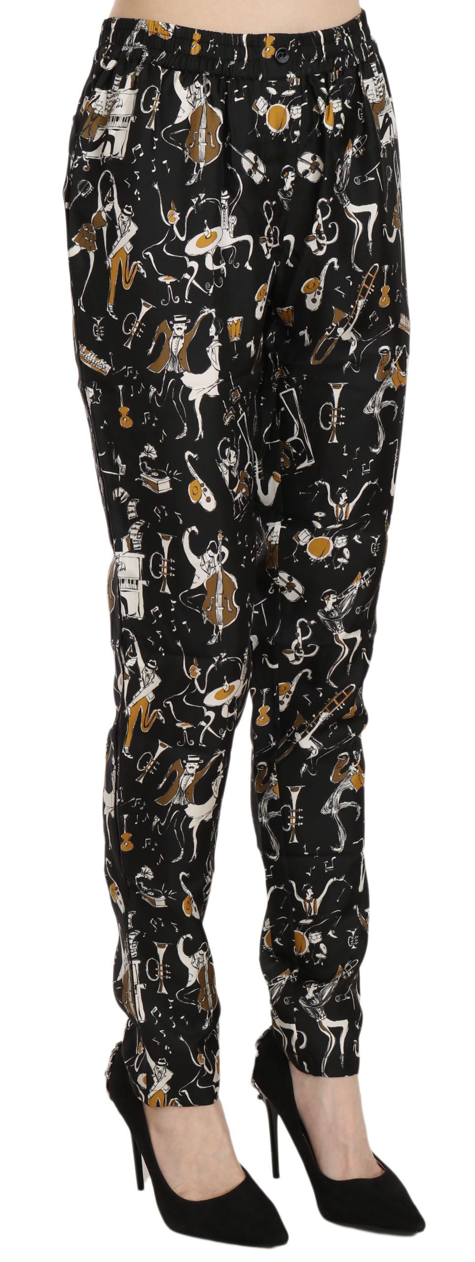 Dolce &amp; Gabbana Elegant tapered silk trousers with high waist