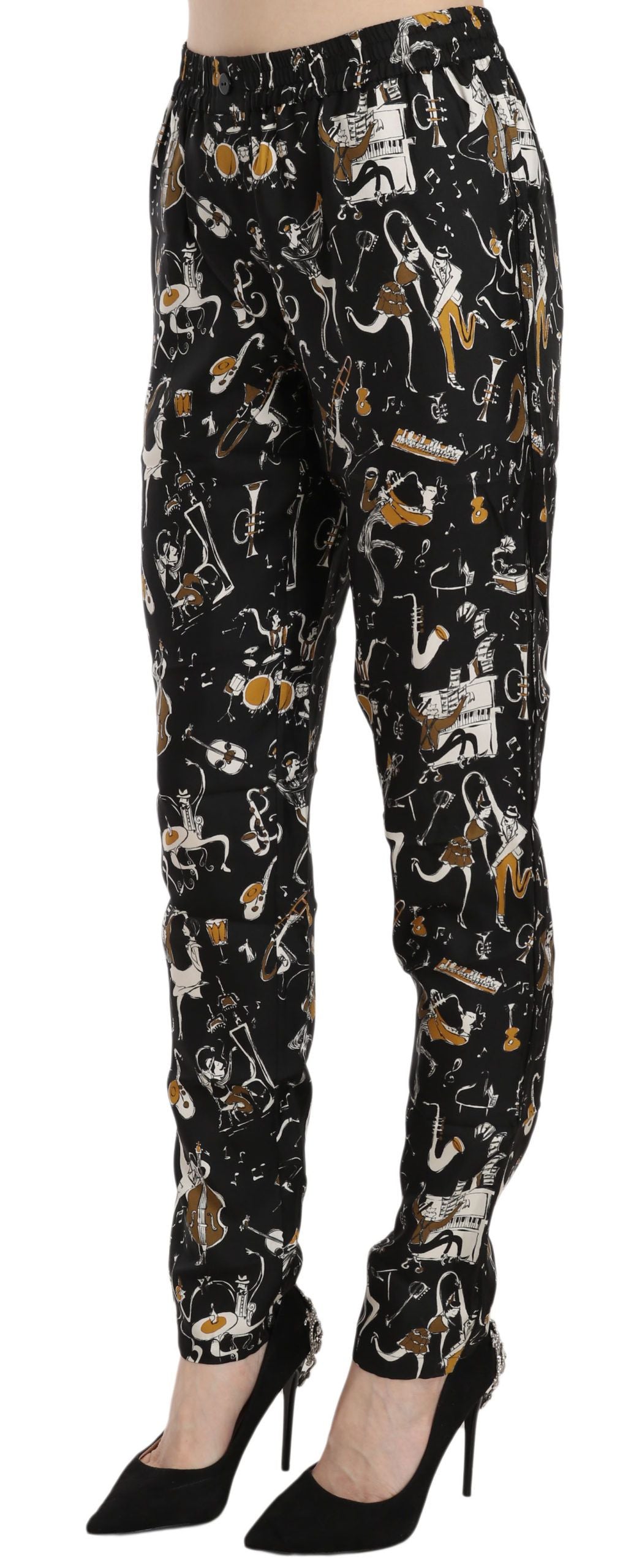 Dolce &amp; Gabbana Elegant tapered silk trousers with high waist