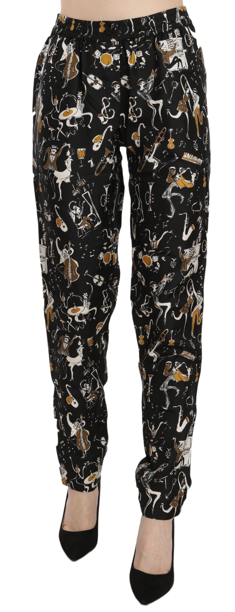 Dolce &amp; Gabbana Elegant tapered silk trousers with high waist