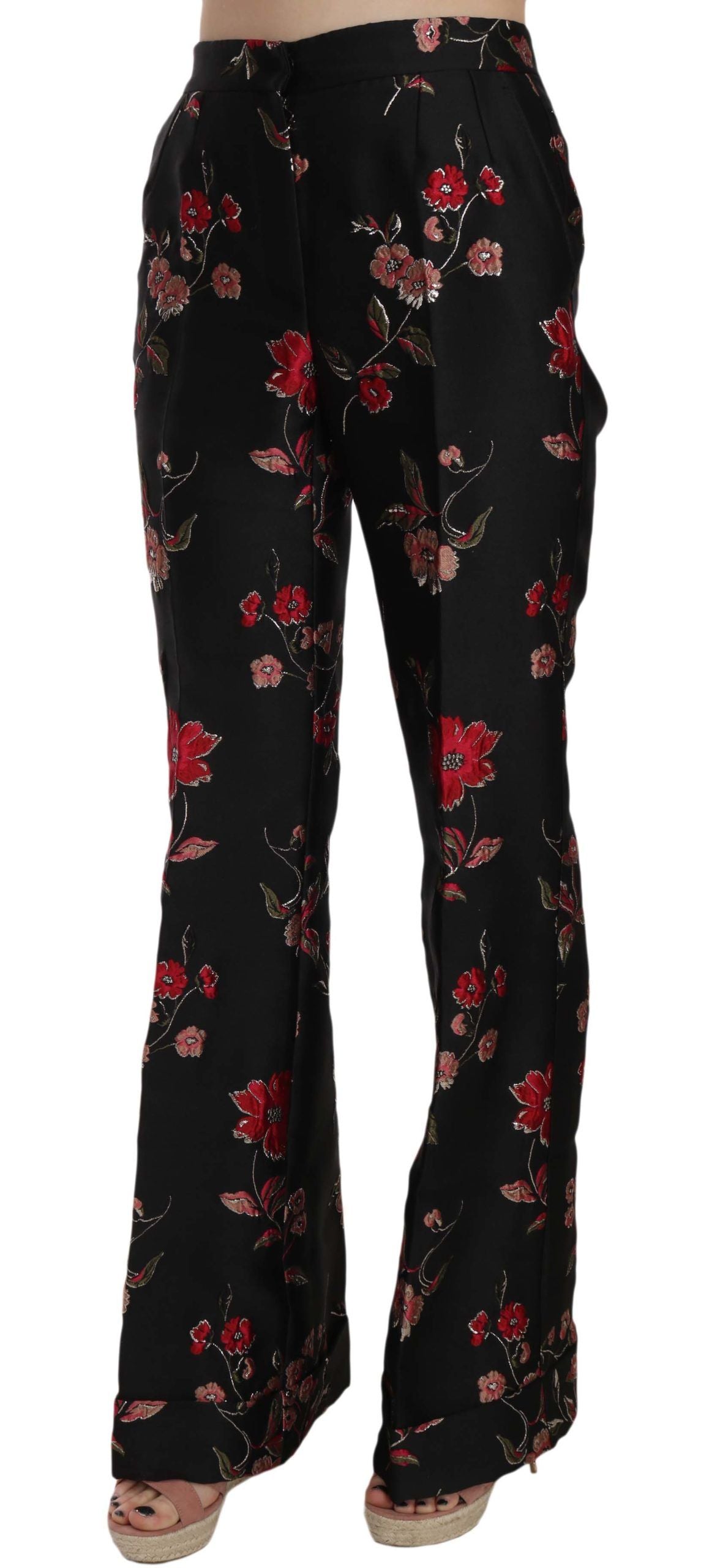 Dolce &amp; Gabbana Elegant Boot Cut Pants with Floral Pattern