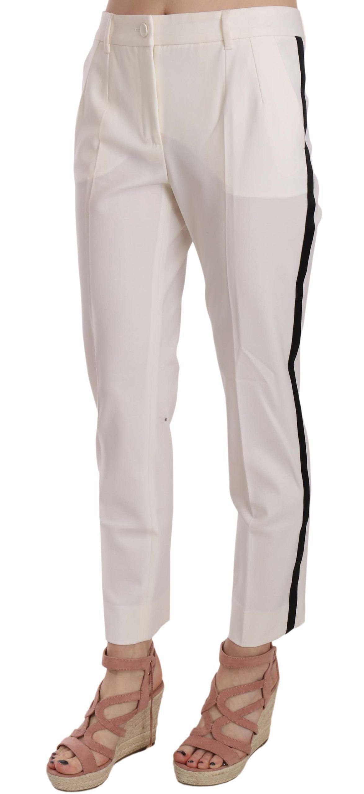 Dolce &amp; Gabbana Elegant white striped wool cone-shaped trousers