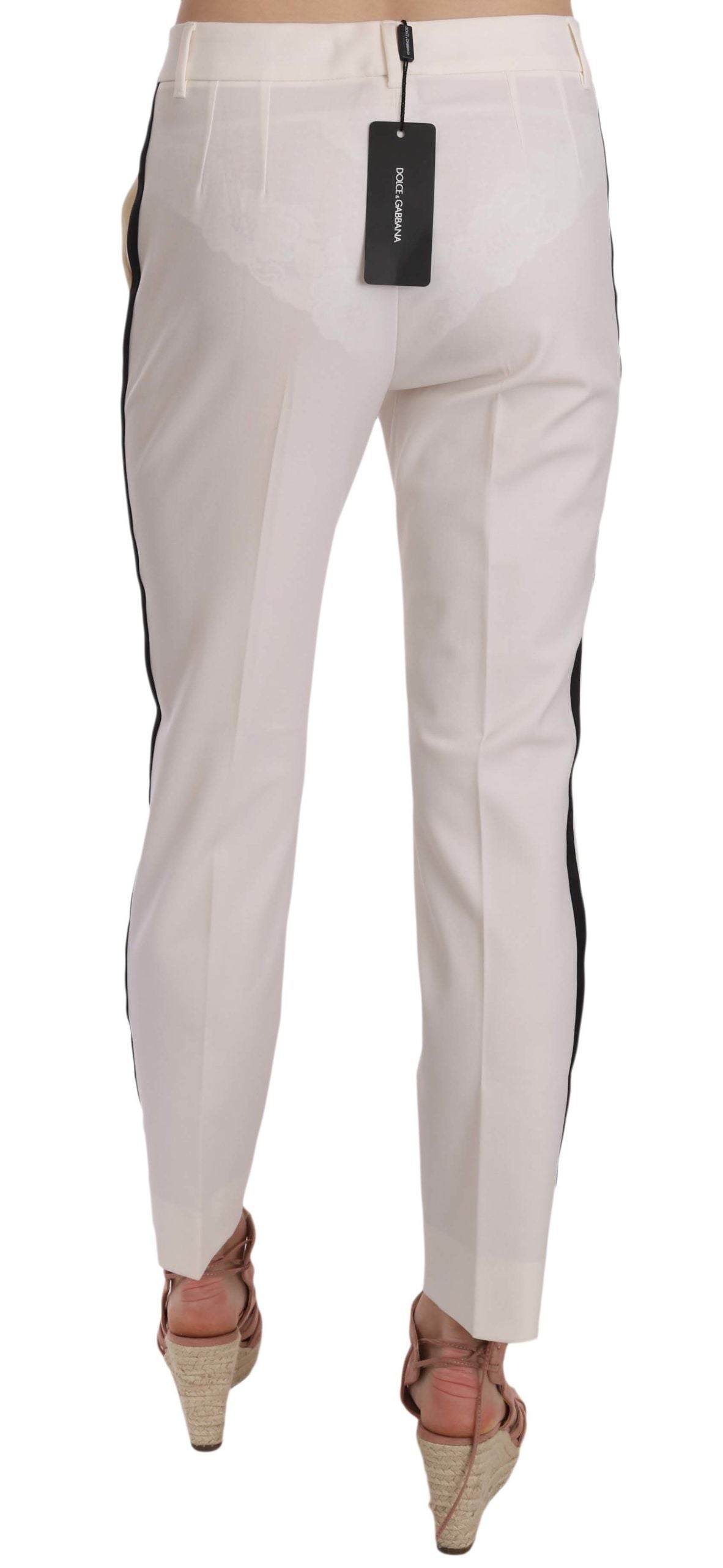 Dolce &amp; Gabbana Elegant white striped wool cone-shaped trousers