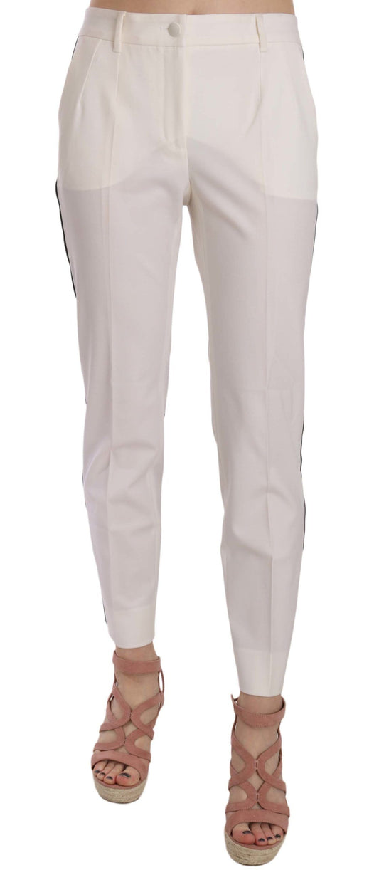 Dolce &amp; Gabbana Elegant white striped wool cone-shaped trousers