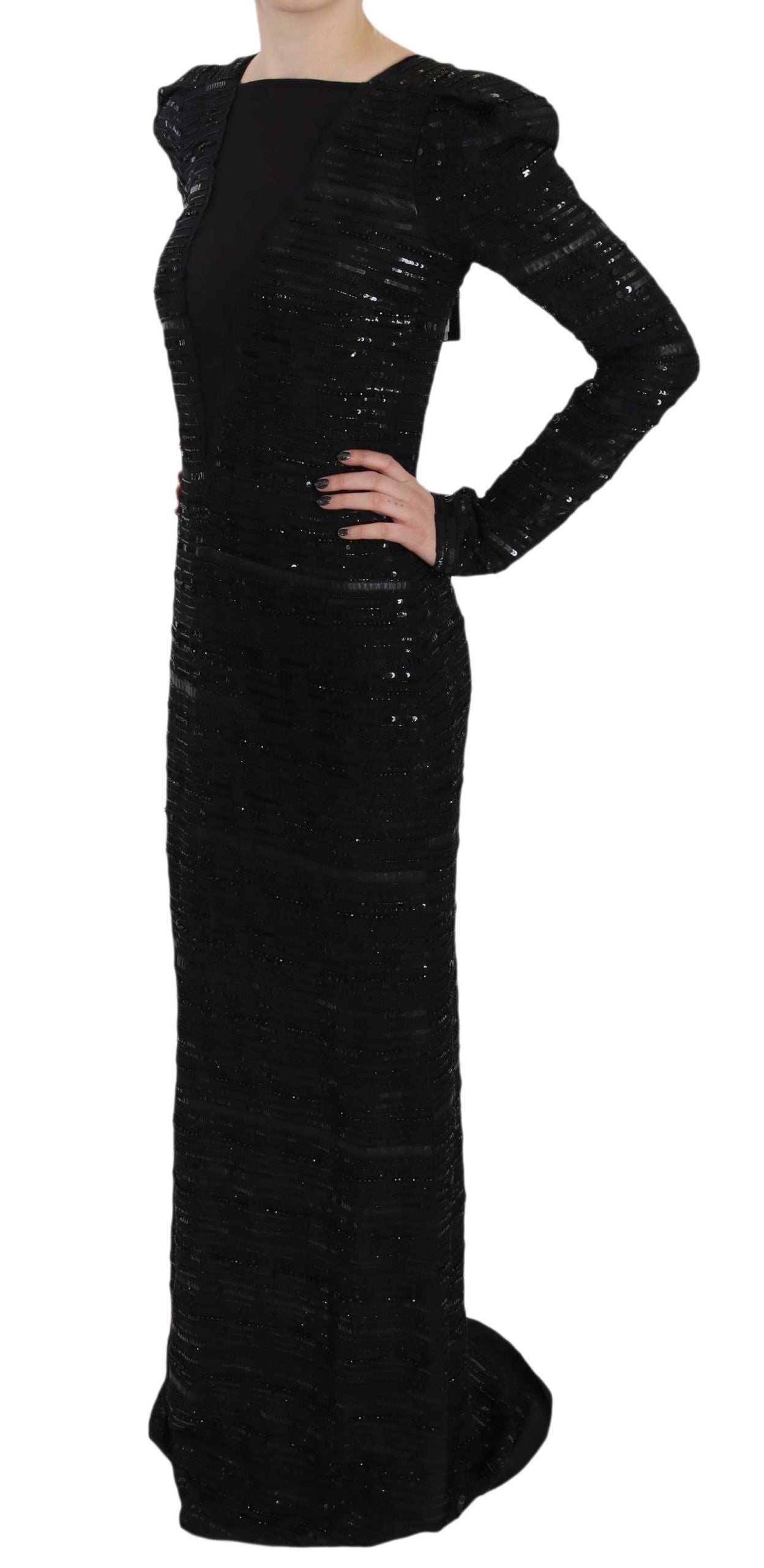 John Richmond Black Sequin Silk Coat Maxi Dress