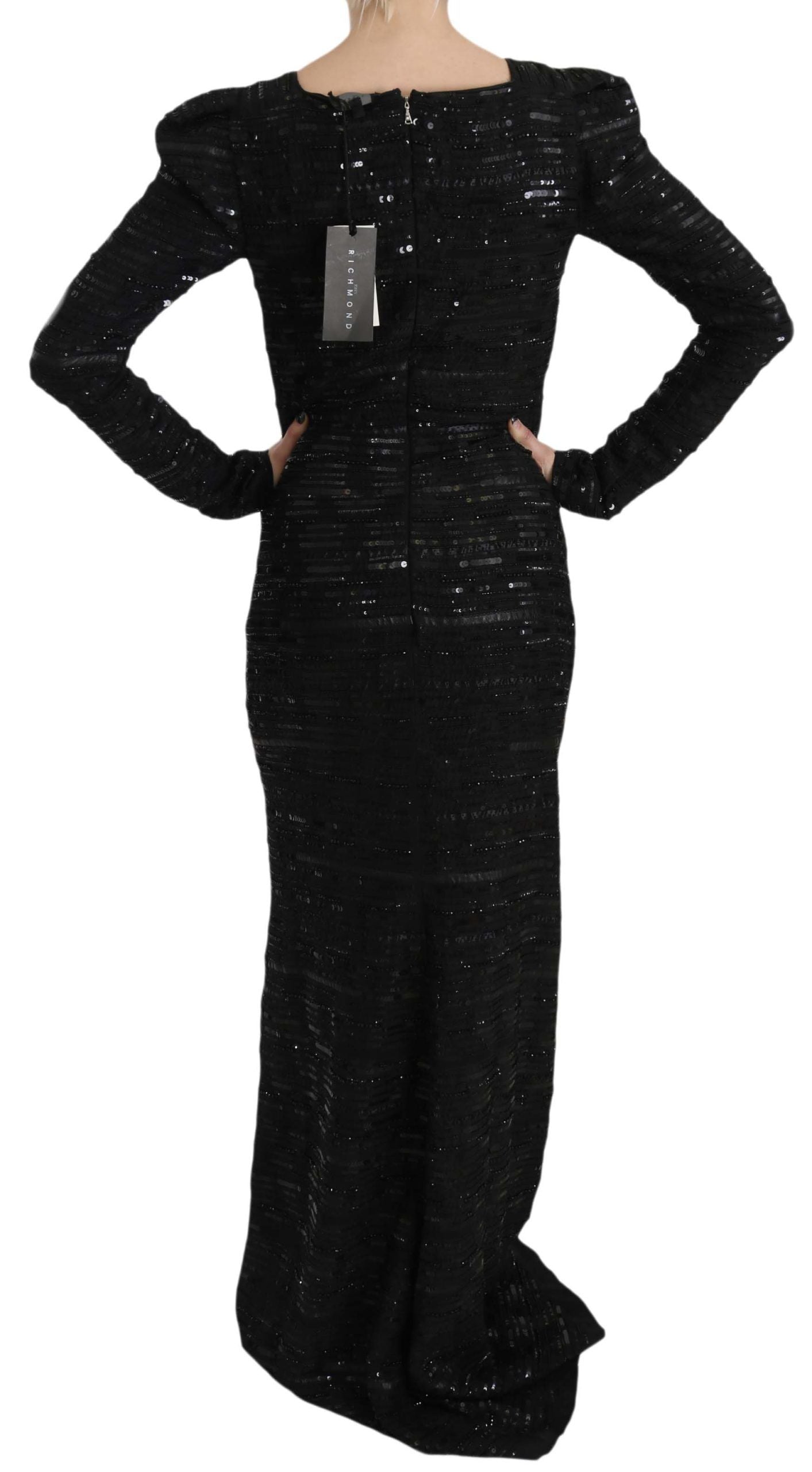 John Richmond Black Sequin Silk Coat Maxi Dress