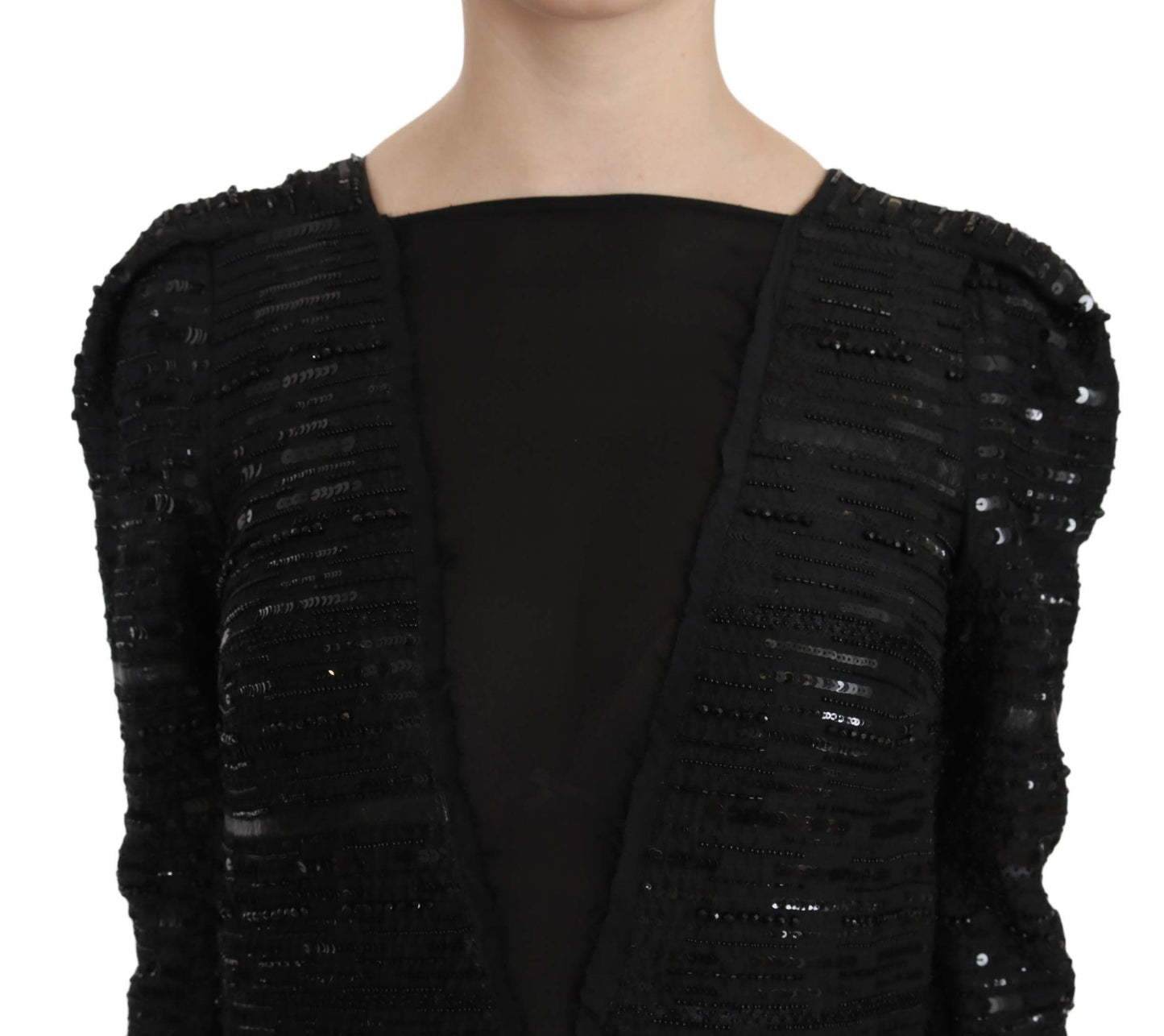 John Richmond Black Sequin Silk Coat Maxi Dress