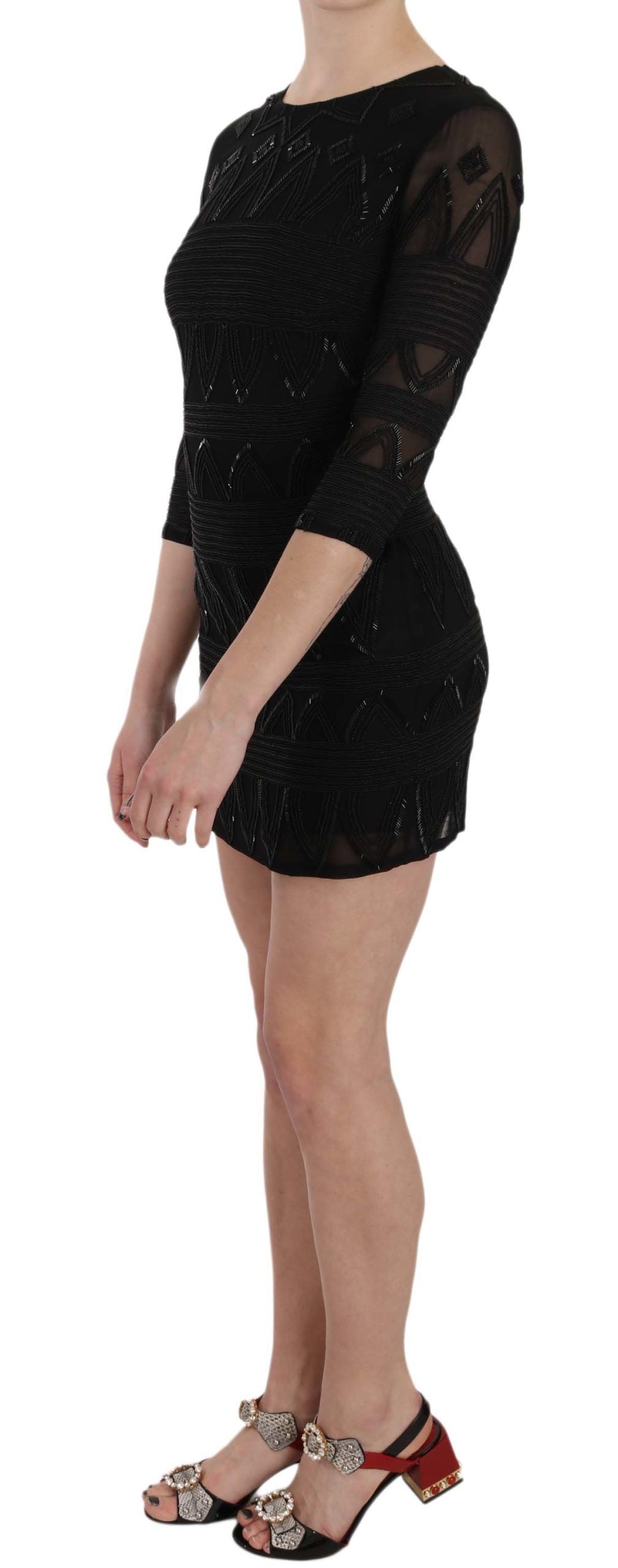 John Richmond Elegant Black Sequin Silk Mini Dress