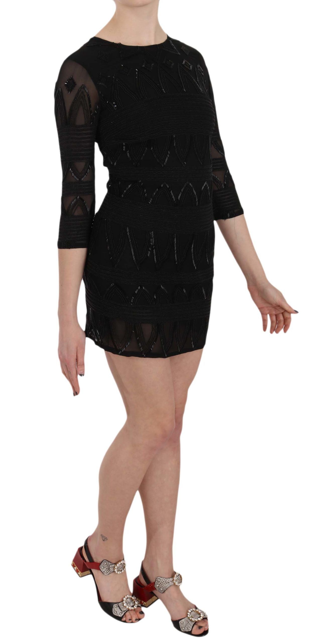 John Richmond Elegant Black Sequin Silk Mini Dress