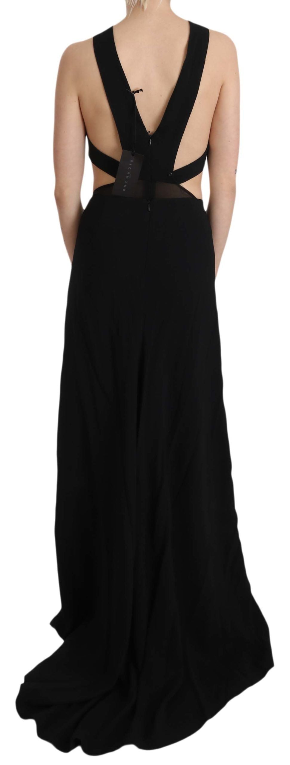 John Richmond Elegant flared maxi evening dress with crystal accents