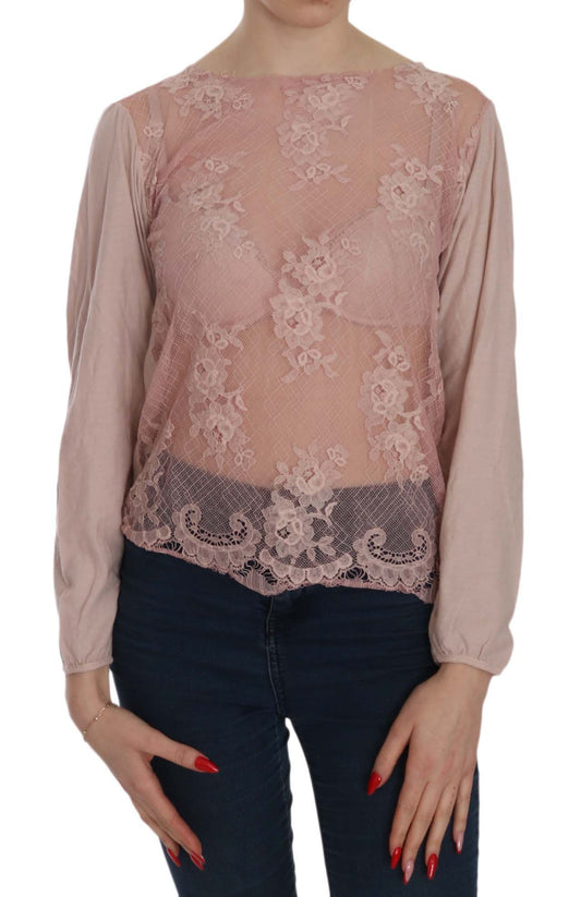 PINK MEMORIES Elegante Bluse mit rosa Spitze und Rundhalsausschnitt