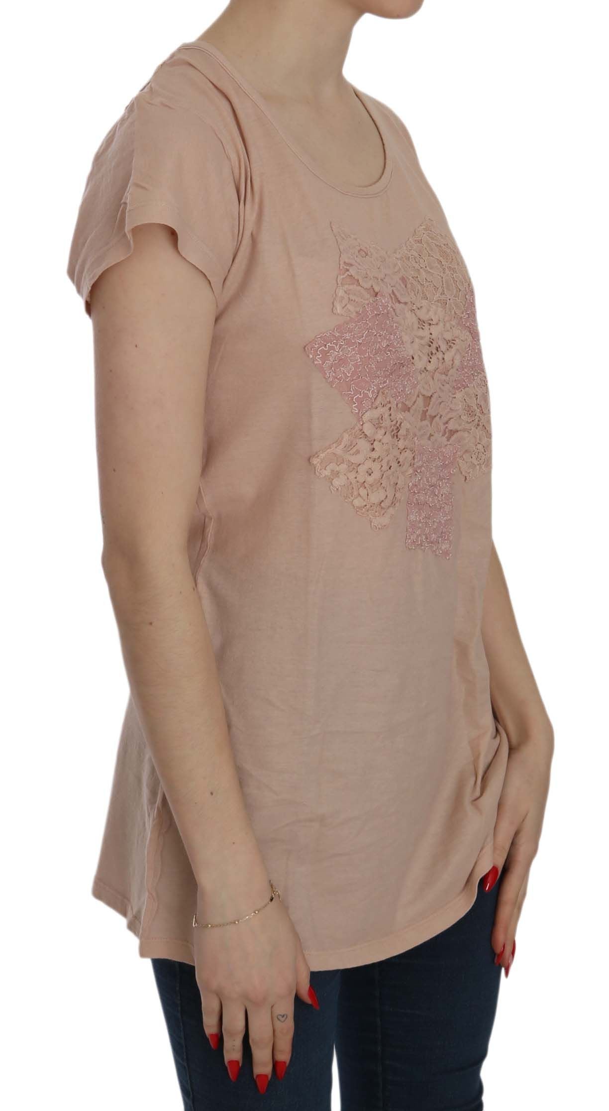 PINK MEMORIES Elegant blouse with round neck made of cream-colored lace