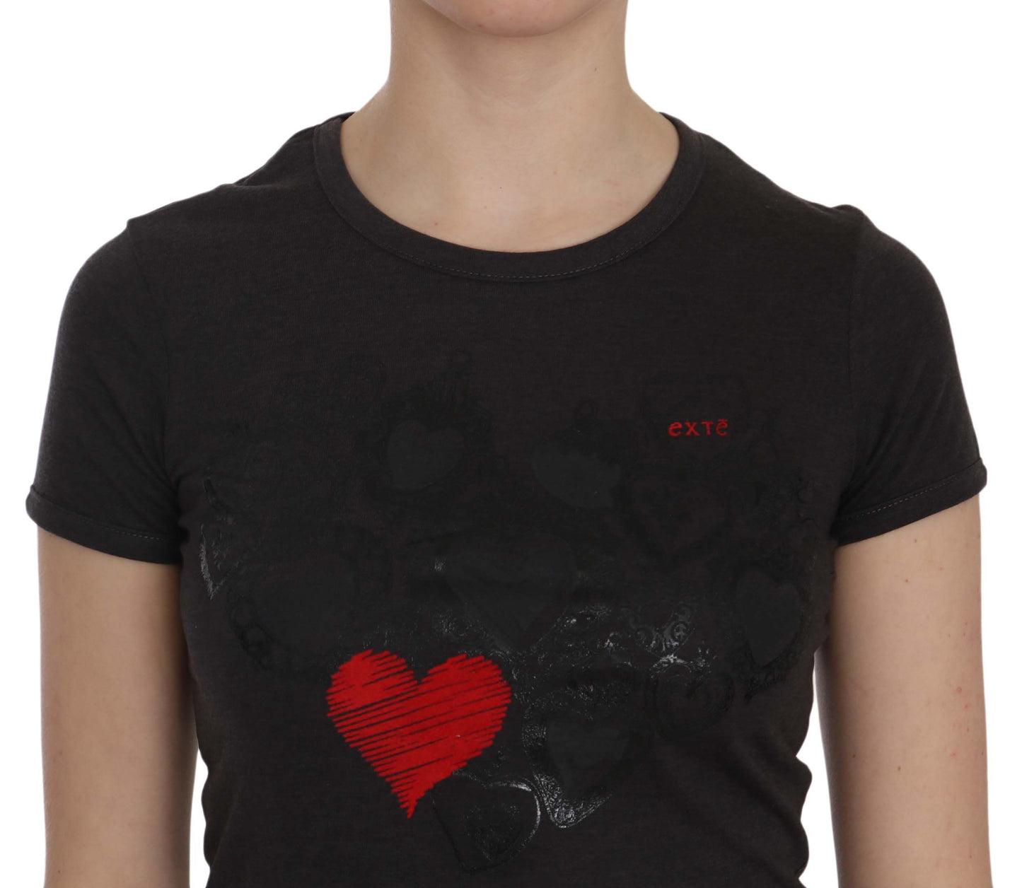 Exte Black Hearts Print Round Neck Blouse