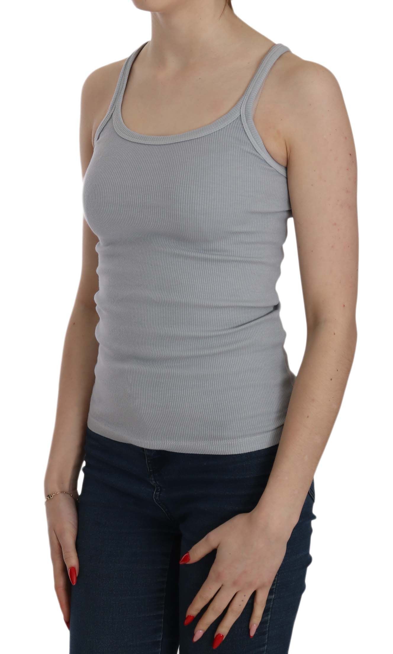 PINK MEMORIES Elegant sleeveless blouse made of light grey cotton