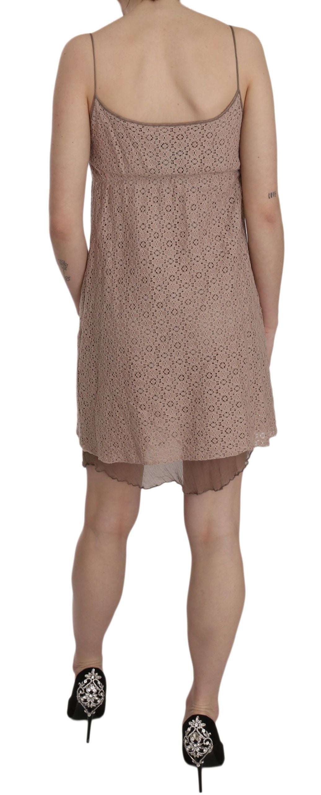 PINK MEMORIES Beige Spaghetti Strap A-Line Mini Dress