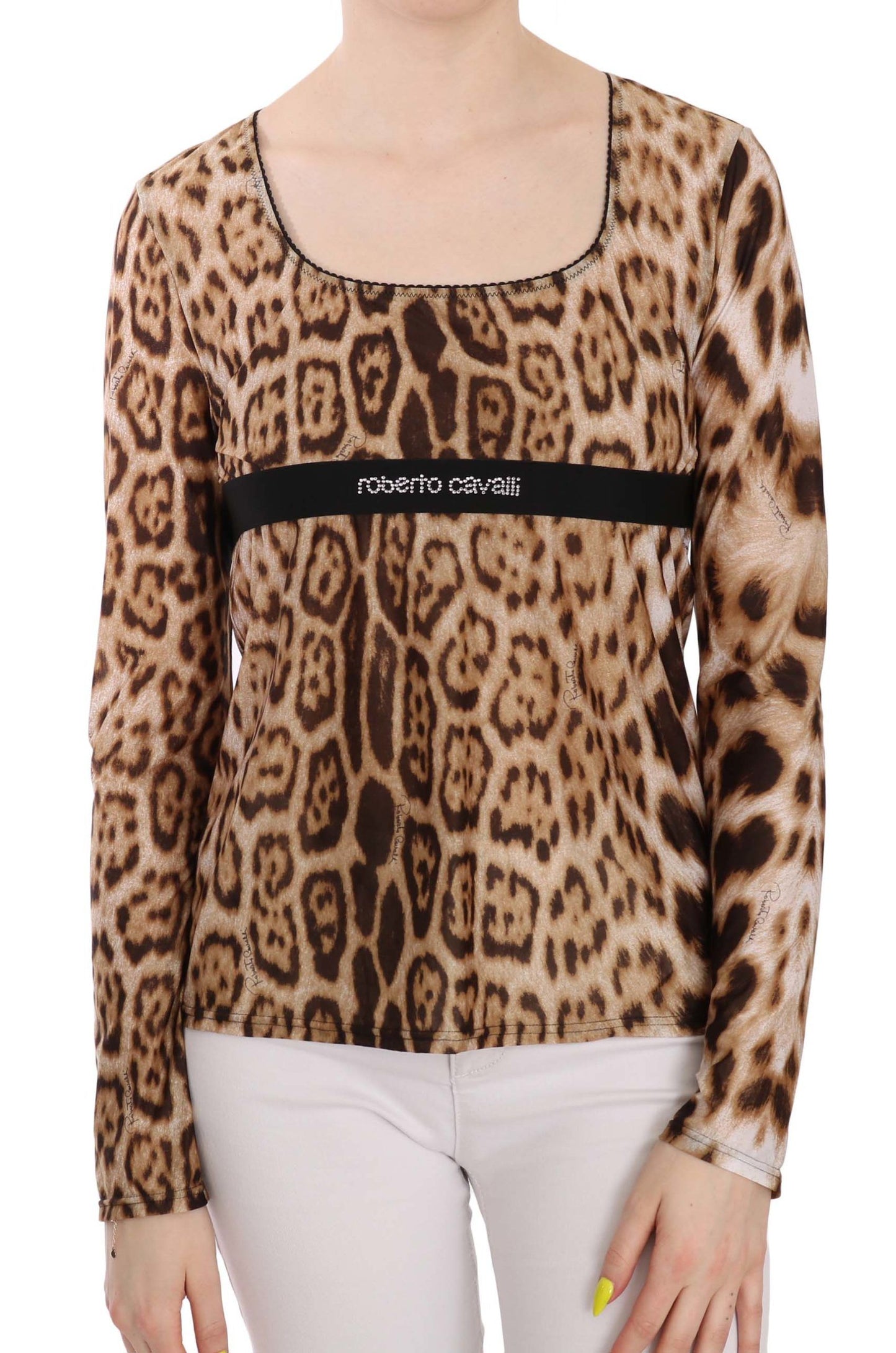 Roberto Cavalli Elegant leopard top with long sleeves