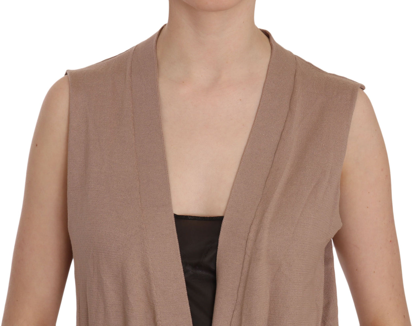 PINK MEMORIES Chic Sleeveless Cotton Cardigan - Elegant Brown