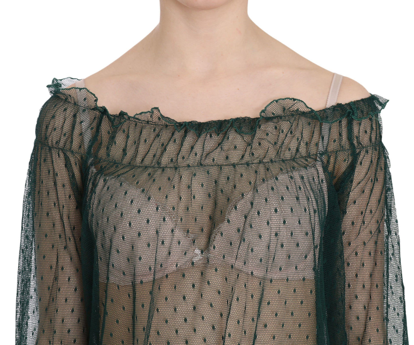 PINK MEMORIES Elegant green mesh top with long sleeves