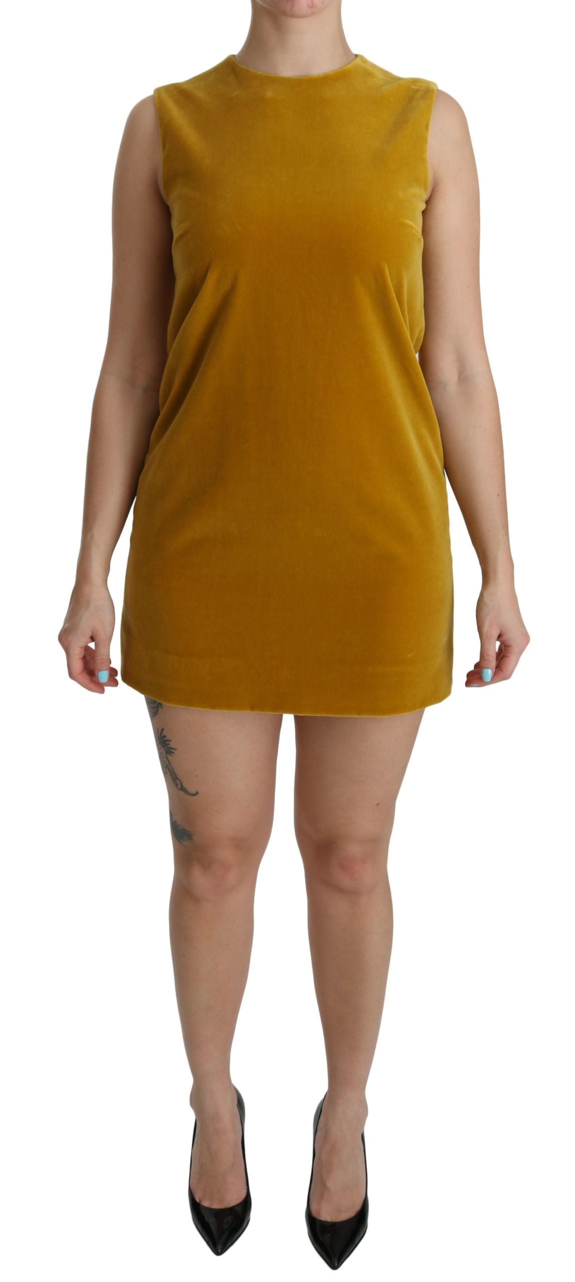 Dolce &amp; Gabbana mustard yellow velvet mini dress