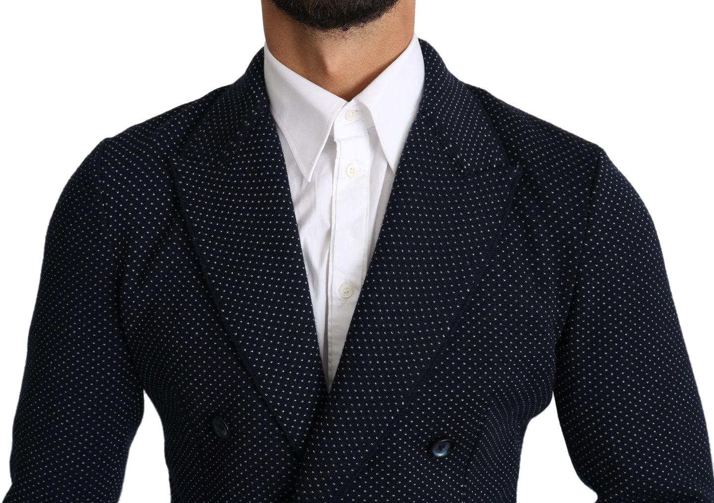 Dolce & Gabbana Eleganter dunkelblauer gepunkteter Blazer in schmaler Passform