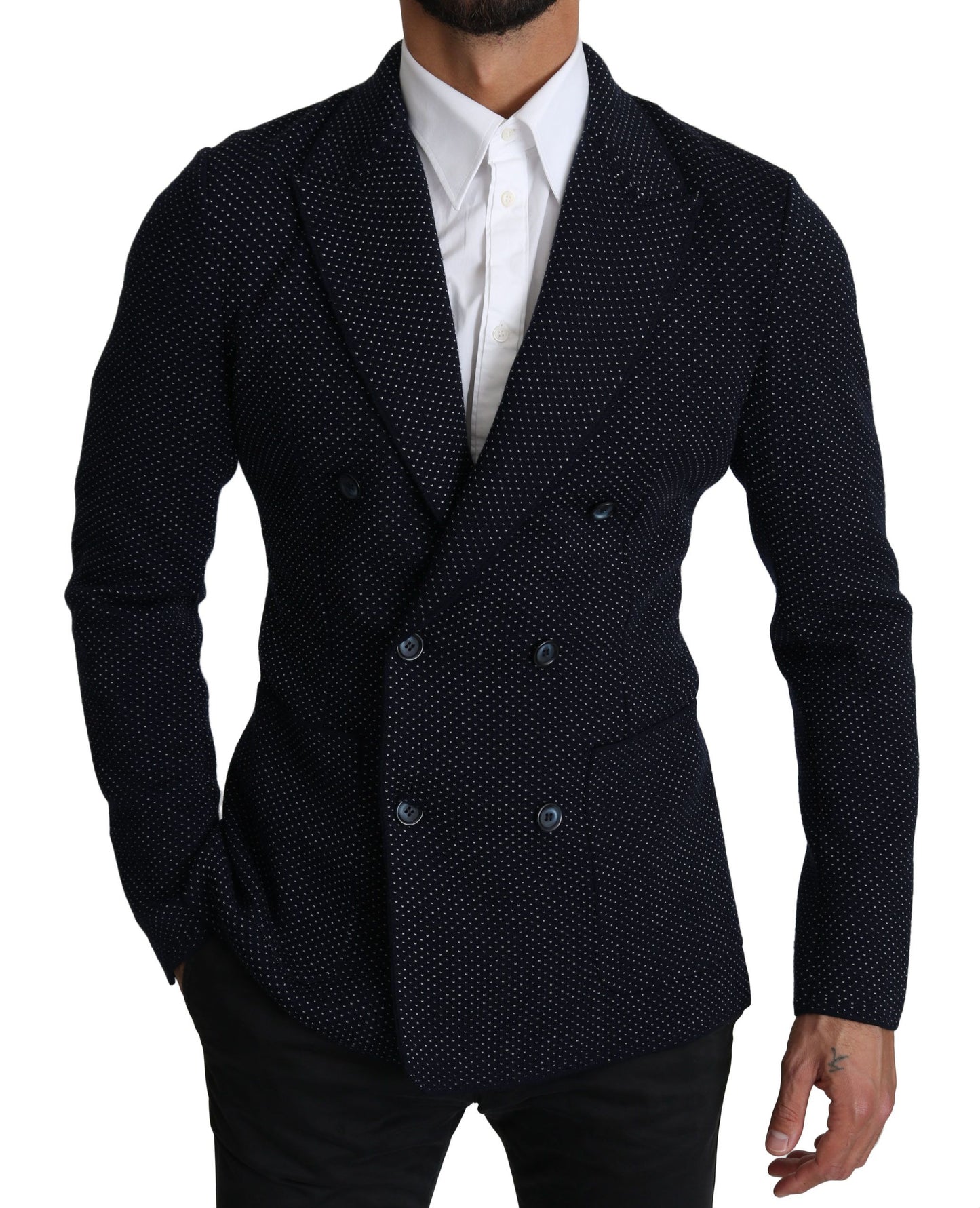 Dolce & Gabbana Eleganter dunkelblauer gepunkteter Blazer in schmaler Passform