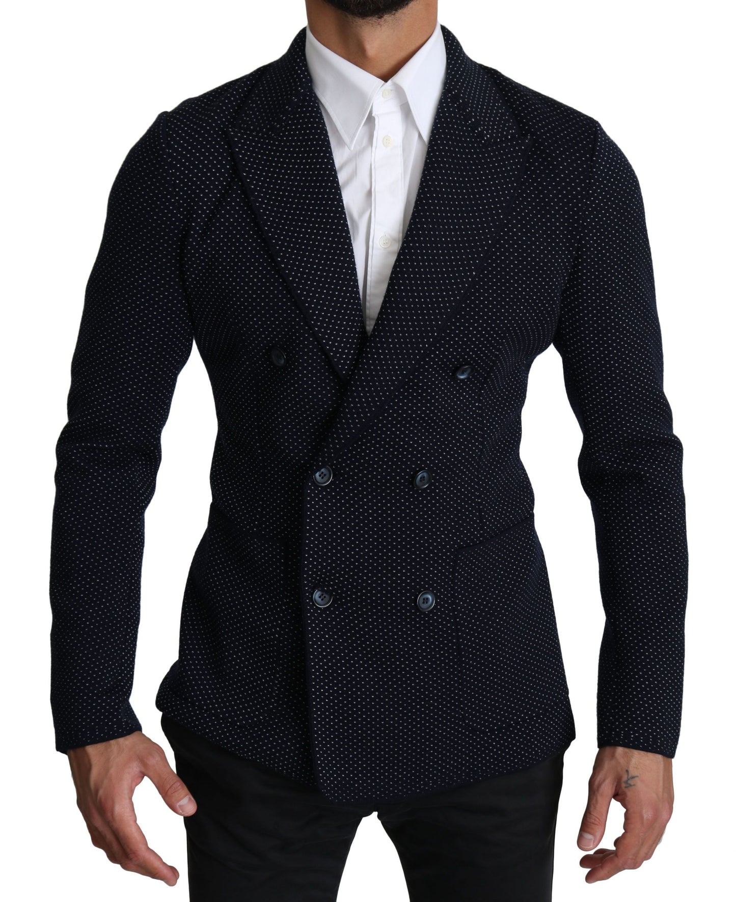 Dolce & Gabbana Eleganter dunkelblauer gepunkteter Blazer in schmaler Passform