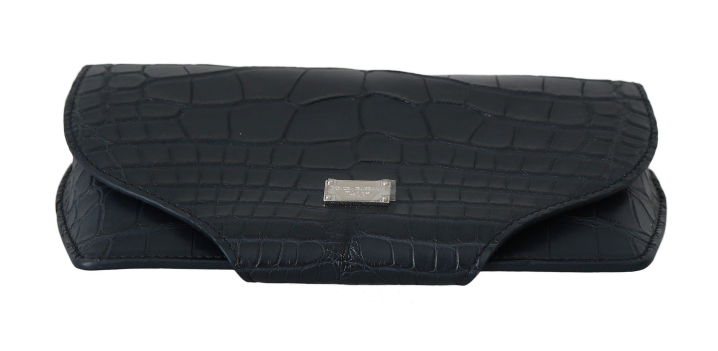 Dolce &amp; Gabbana Elegant glasses case made of blue crocodile leather