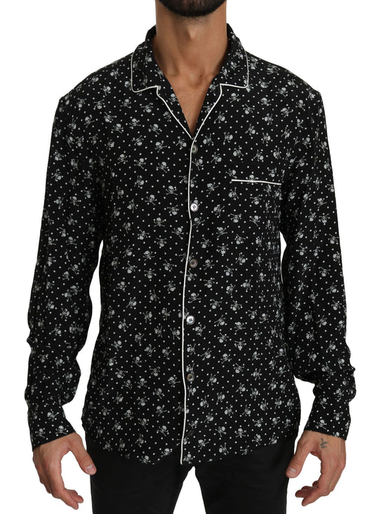 Dolce &amp; Gabbana Elegant silk pajama shirt with skull print