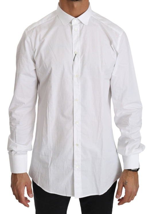 Dolce &amp; Gabbana Elegant white cotton shirt with gold fit