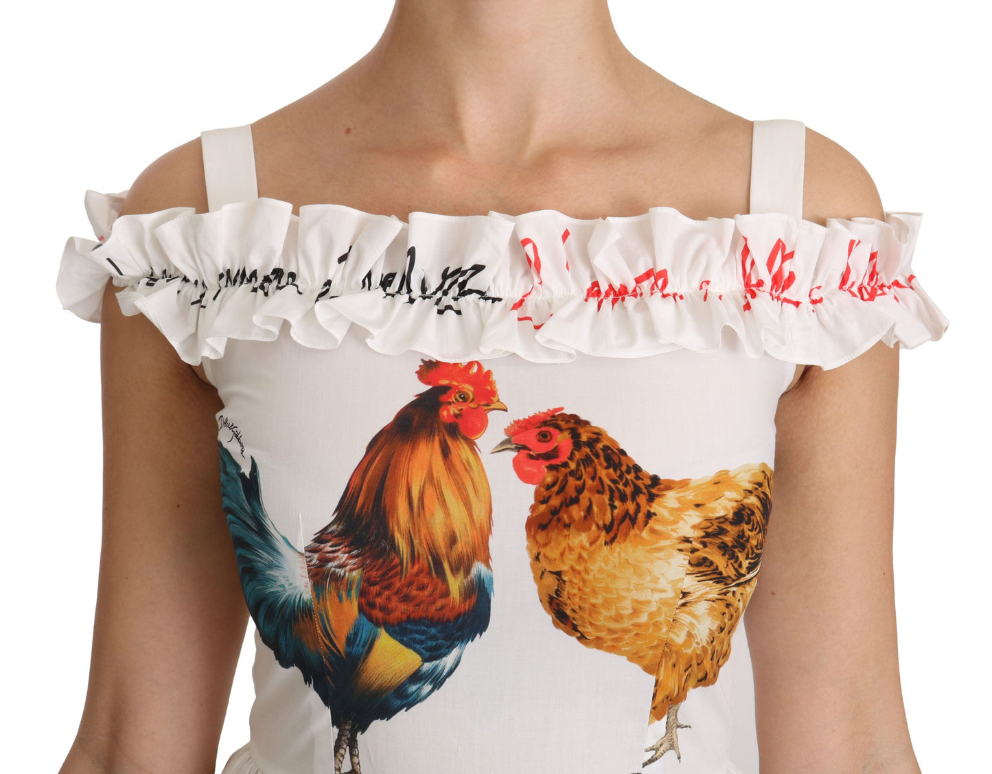 Dolce &amp; Gabbana Elegant white midi dress with rooster print