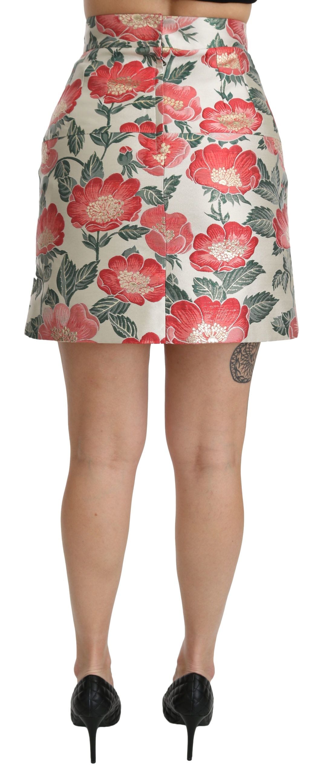 Dolce &amp; Gabbana Elegant white high waist floral print skirt