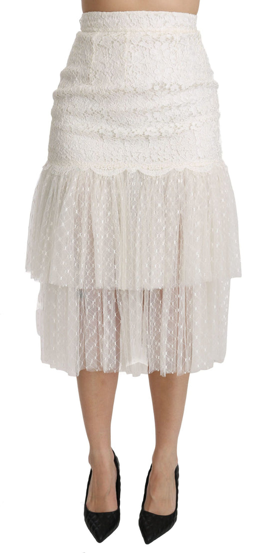 Dolce &amp; Gabbana Elegant white high-waisted lace skirt