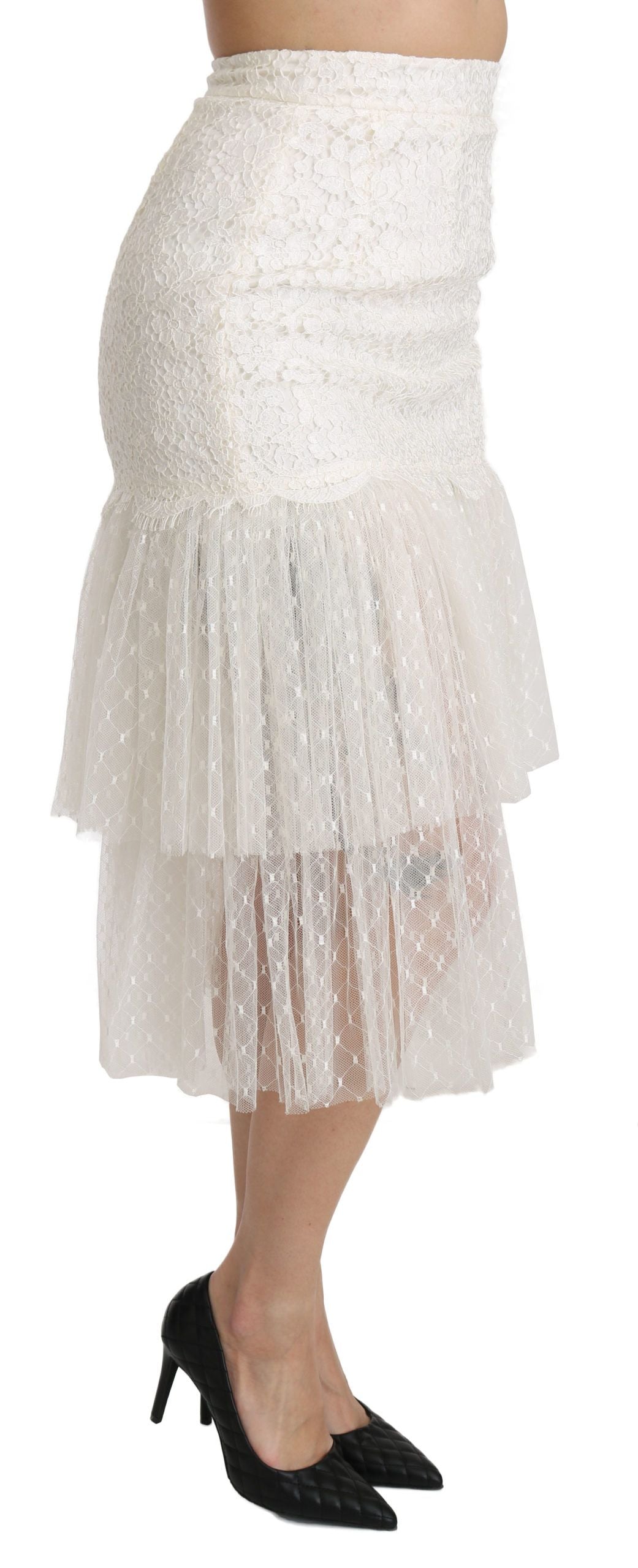 Dolce &amp; Gabbana Elegant white high-waisted lace skirt