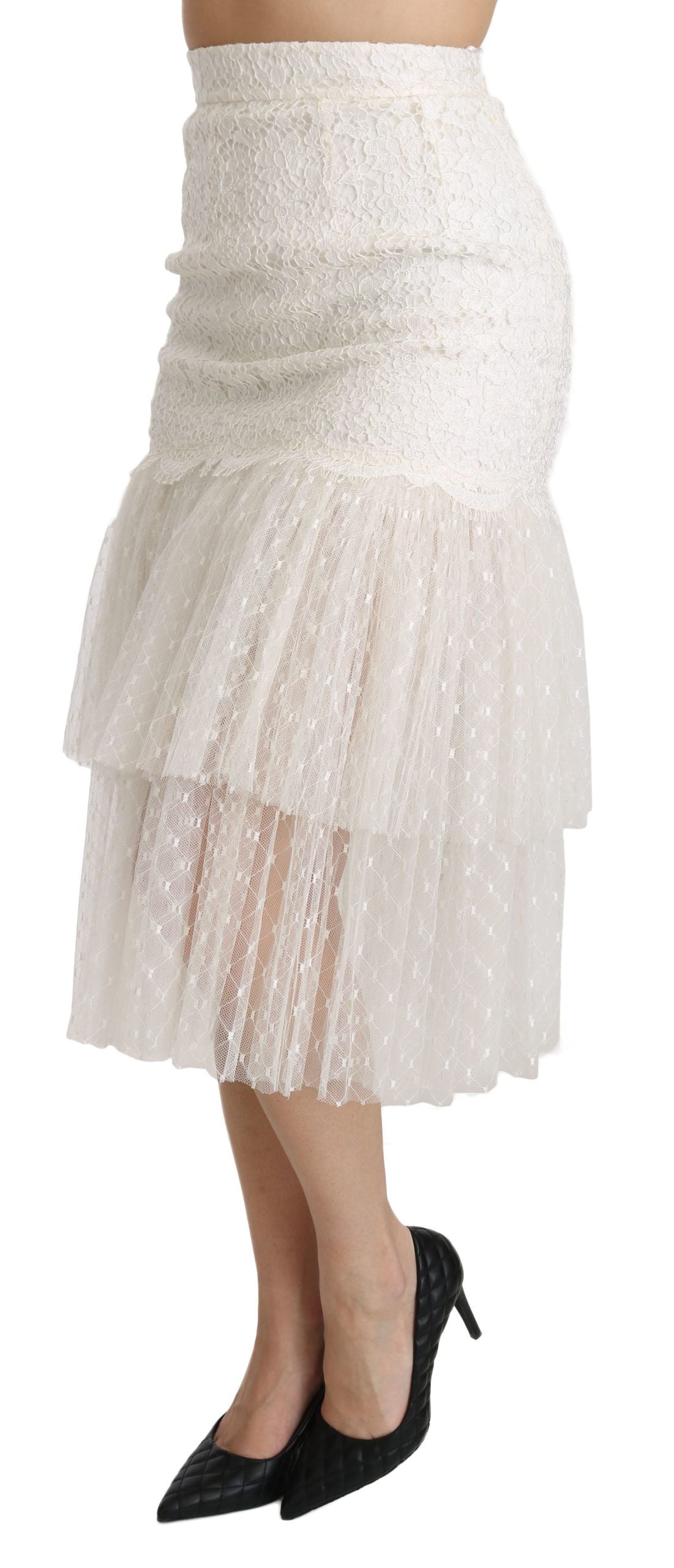 Dolce &amp; Gabbana Elegant white high-waisted lace skirt