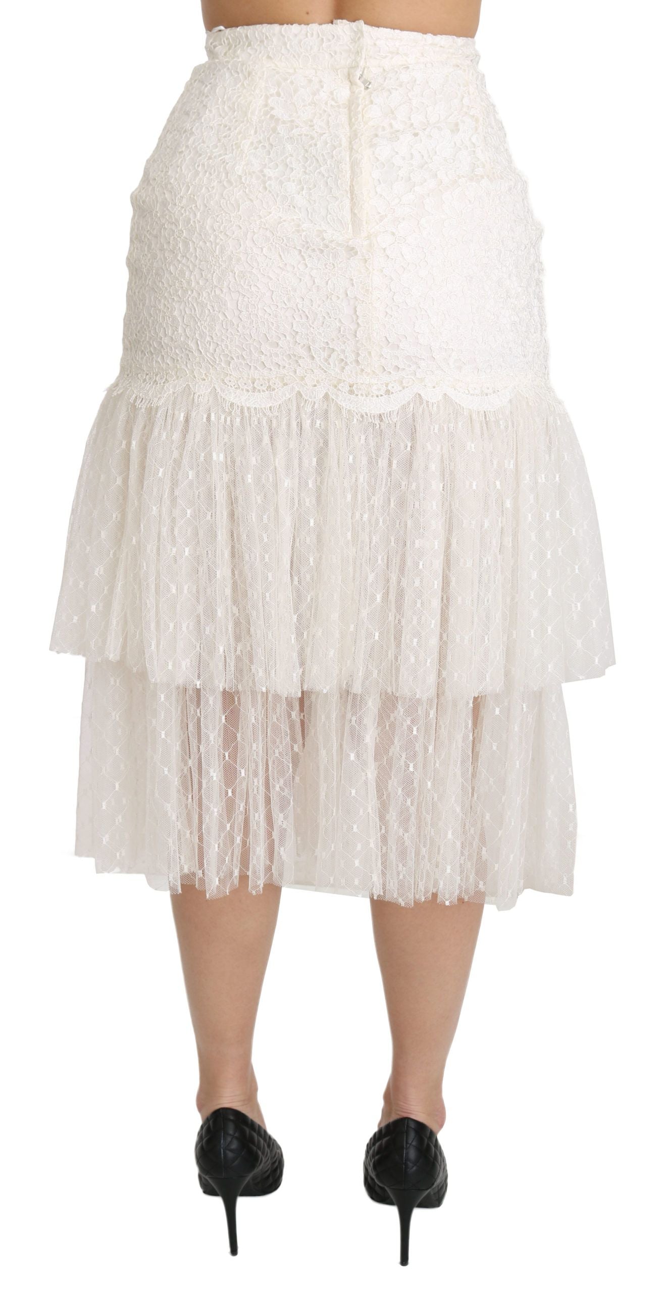 Dolce &amp; Gabbana Elegant white high-waisted lace skirt