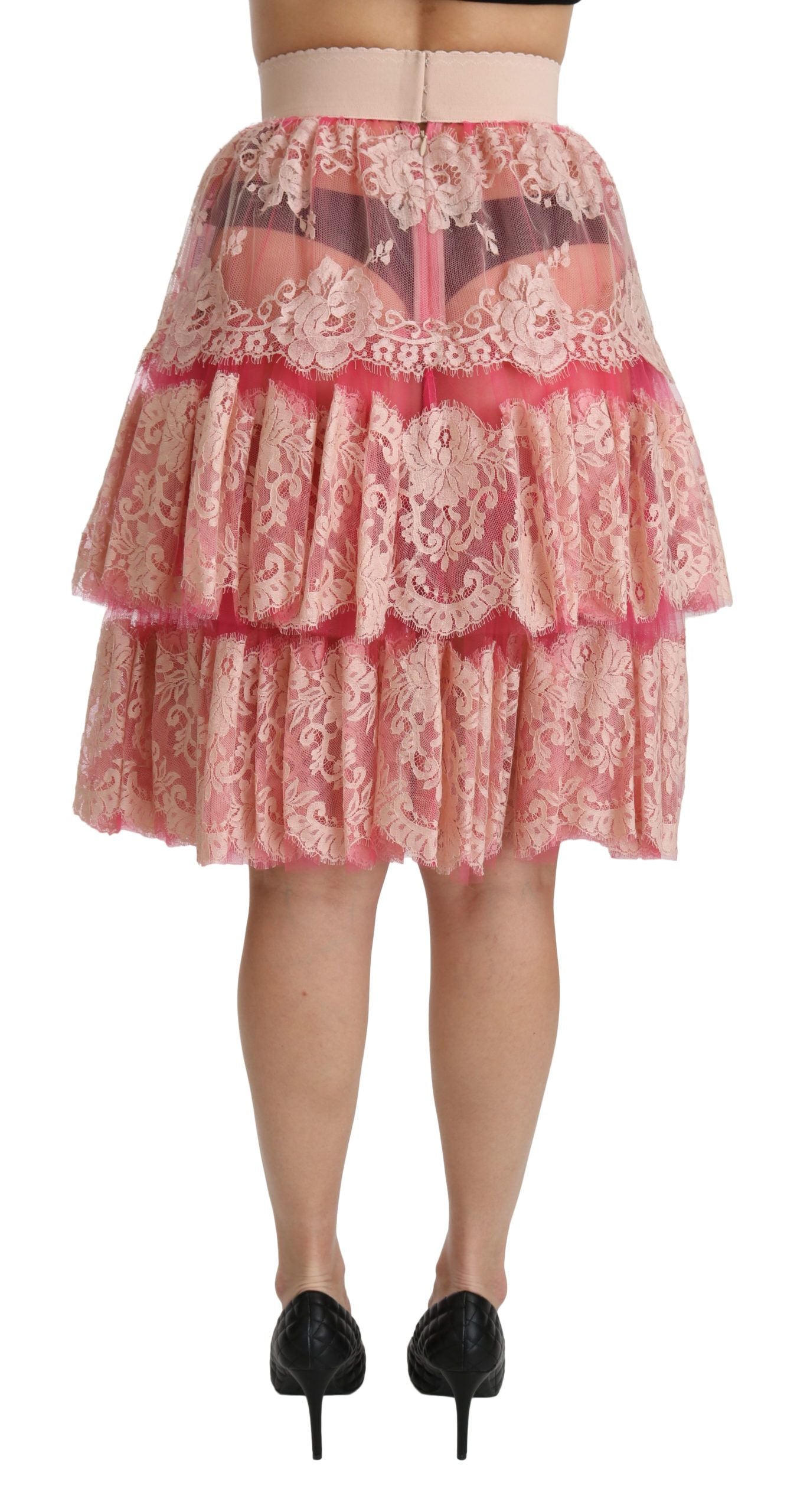 Dolce &amp; Gabbana Elegant pink lace skirt with high waist