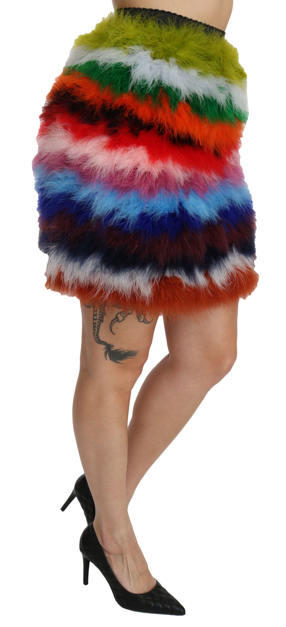 Dolce &amp; Gabbana Chic feather-embellished high-waisted skirt