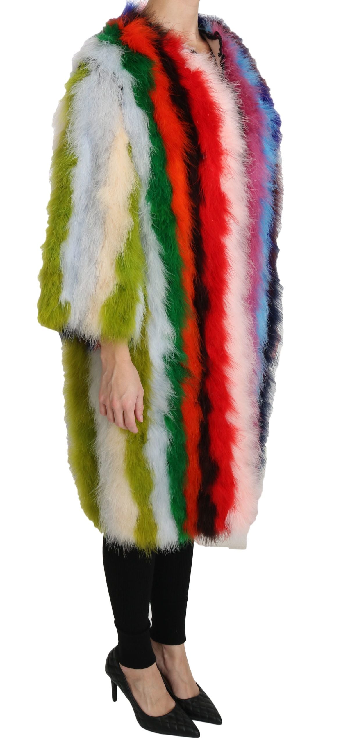 Dolce &amp; Gabbana Elegant Multicolor Feather Long Coat Jacket